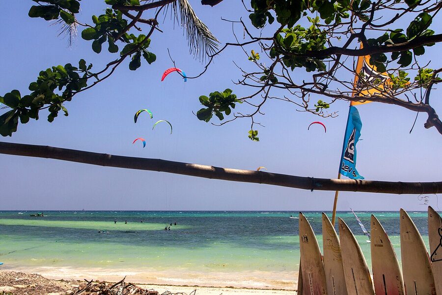 Bulabog Beach Boracay east side with palm trees