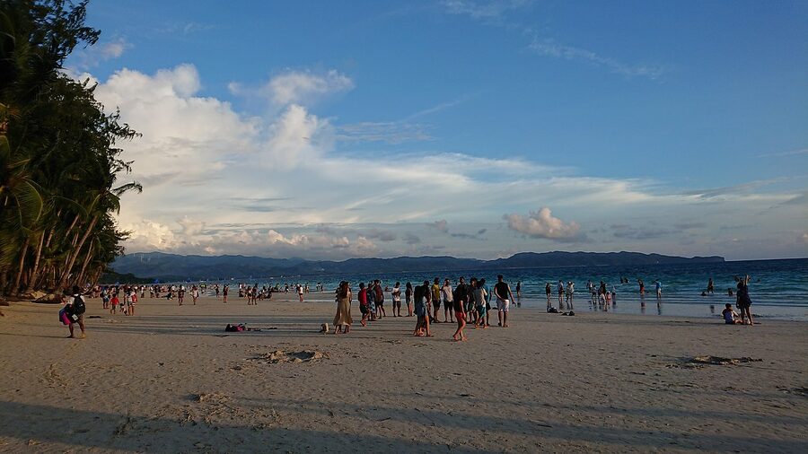 Station 2 White Beach Boracay with restaurants and beachgoers