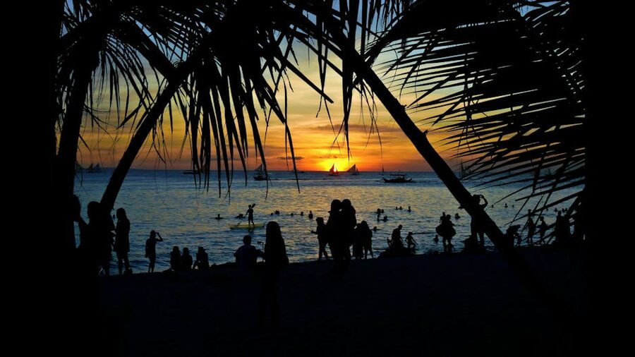 Boracay sunset silhouettes on White Beach