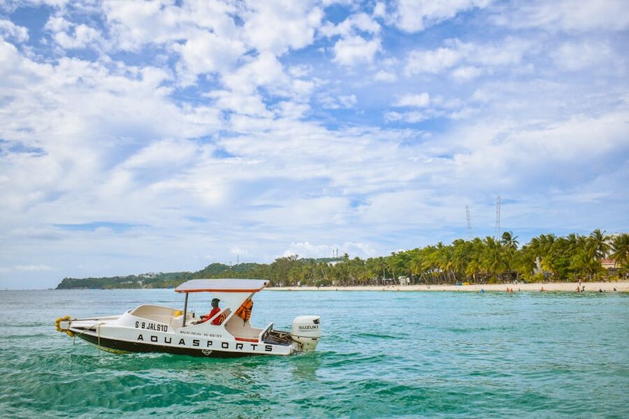 Speedboat near Boracay white sand beach