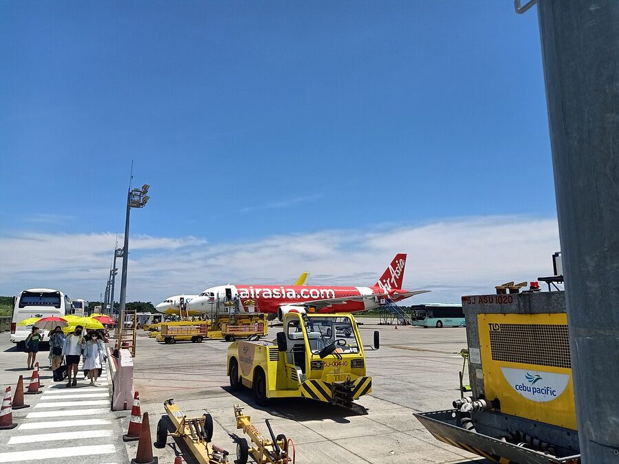 Caticlan airport tarmac with Cebu Pacific and AirAsia A320s