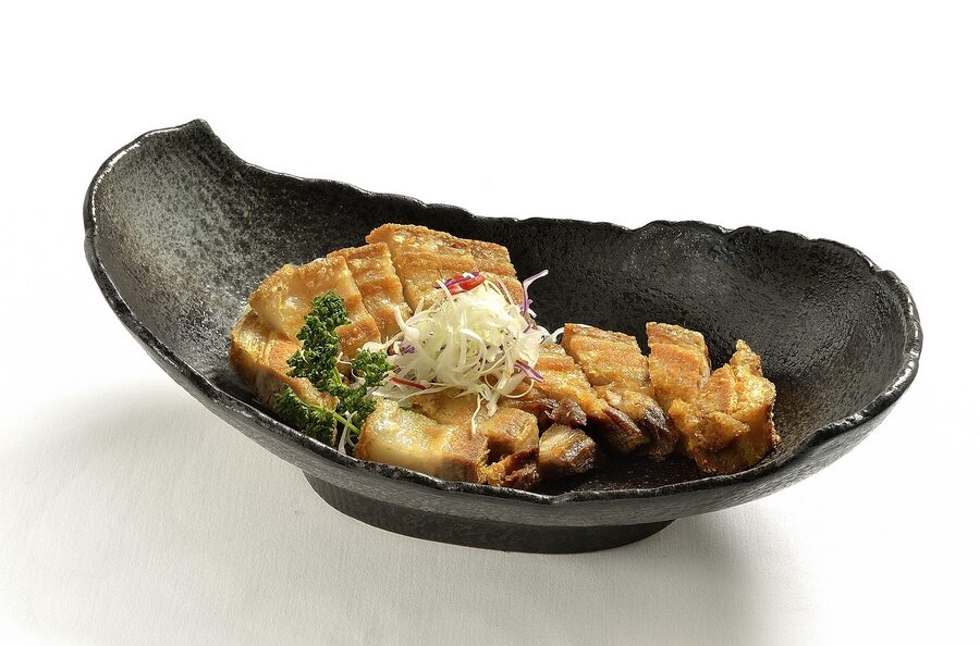 Lechon kawali Filipino crispy pork dish on a plate