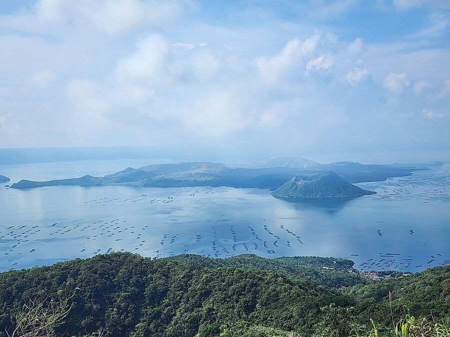 Taal Volcano viewed from a ridge in Tagaytay with the lake surrounding the volcanic island