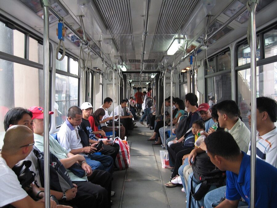 Crowded MRT-3 train interior in Metro Manila