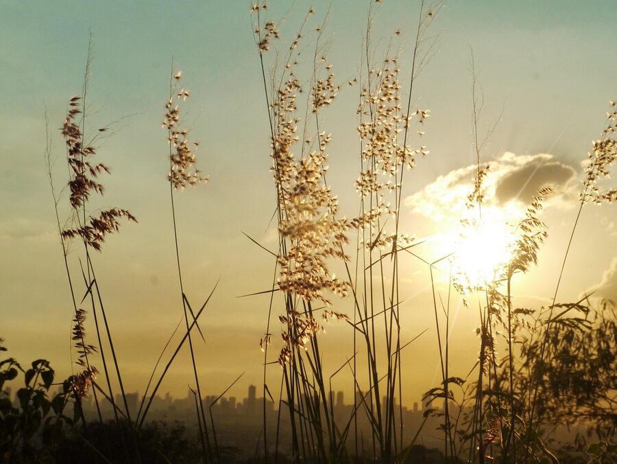 Metro Manila skyline at sunset over Manila Bay