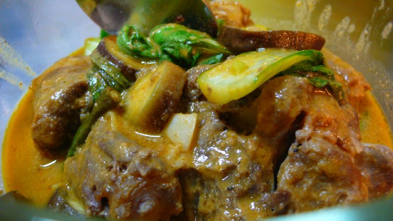 Kapampangan kare kare with oxtail and bok choy in peanut sauce