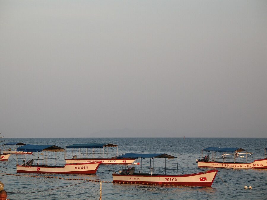 Outrigger boats lined up at Anilao, Batangas