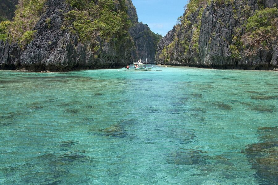 Limestone islands and tropical lagoon at Bacuit Bay, El Nido