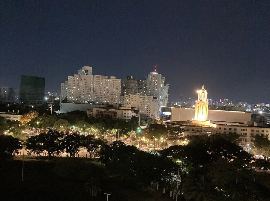 Manila skyline at night with illuminated towers