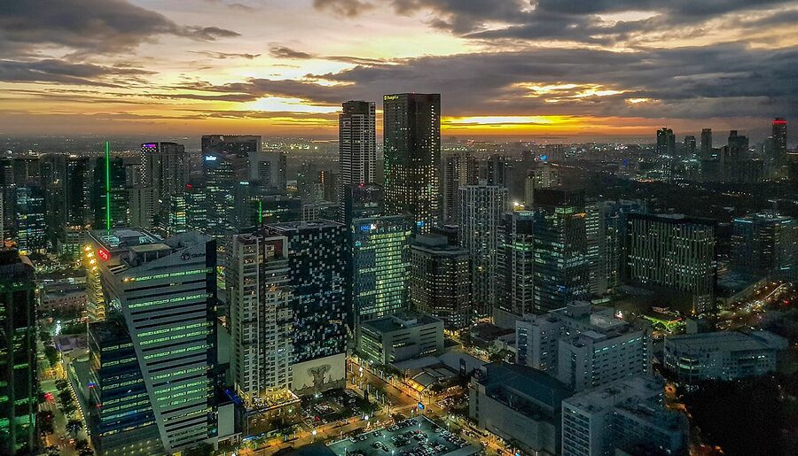 Sunset view over Bonifacio Global City and Makati skylines