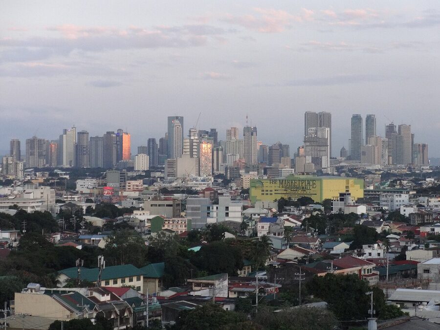 Ortigas Center skyline at sunset with Pasig and Mandaluyong towers