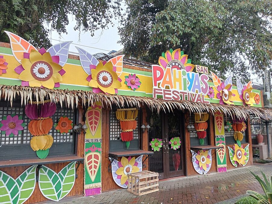 Pahiyas Festival house facade decorated with kiping rice wafers in Lucban Quezon