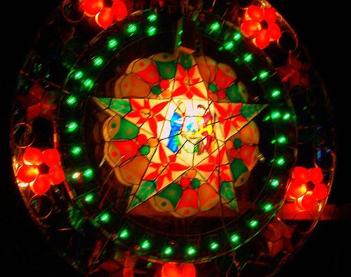 Filipino parol Christmas lantern with bright colored star pattern