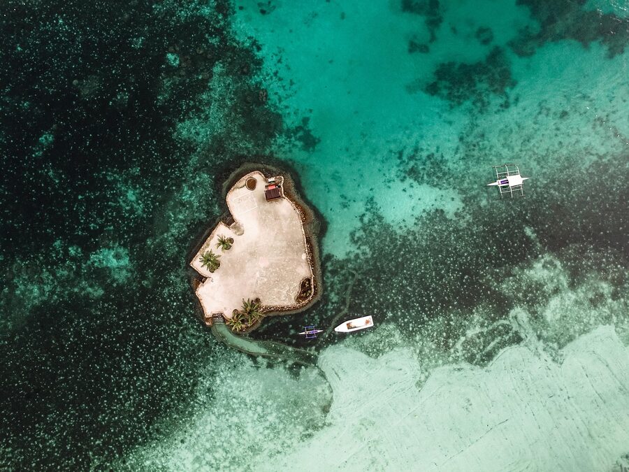 Aerial view of Bohol Philippines coastline and turquoise water