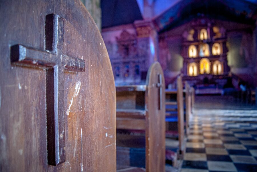 Baclayon Church Bohol interior with crucifix and altar