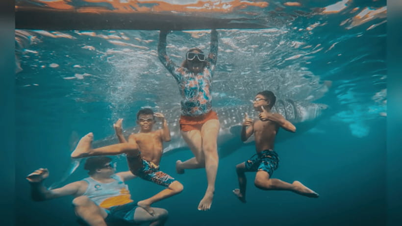 Oslob: Whale Sharks, Tumalog Falls & Sumilon Trio Adventure - Swimming beside Oslob’s whale sharks